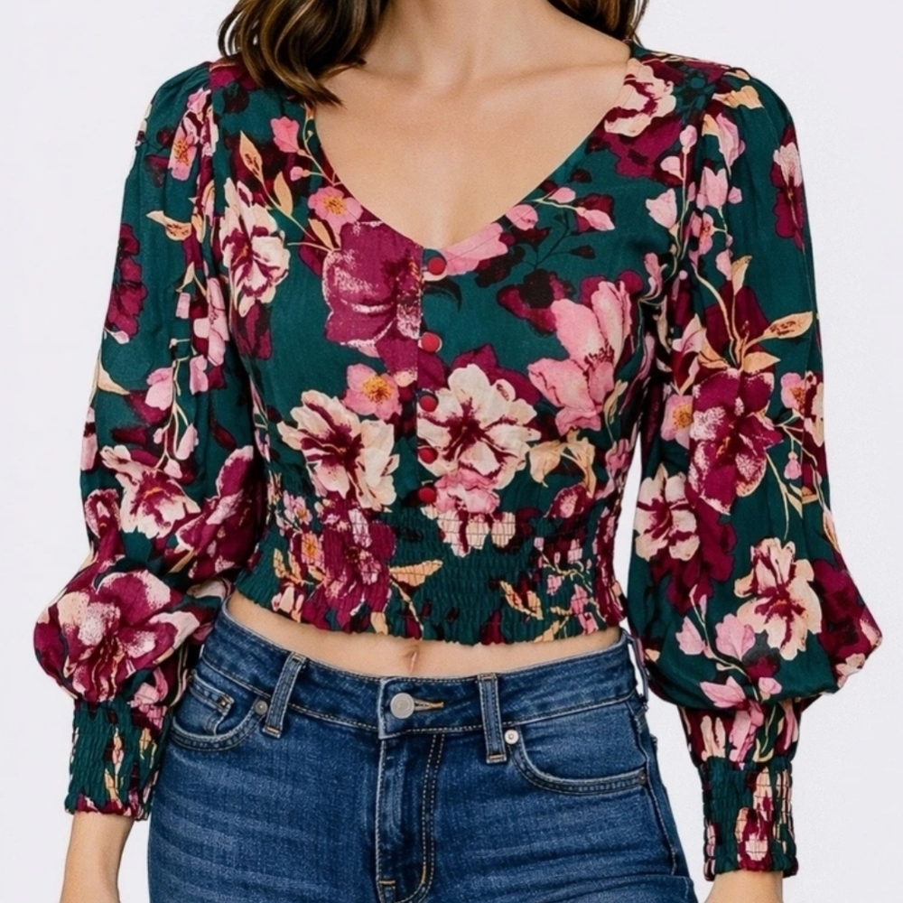 Band Of Gypsies- Teal Floral Crop Top NWT